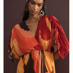 Farm Rio Short-Sleeve Wrap-Front Maxi Dress